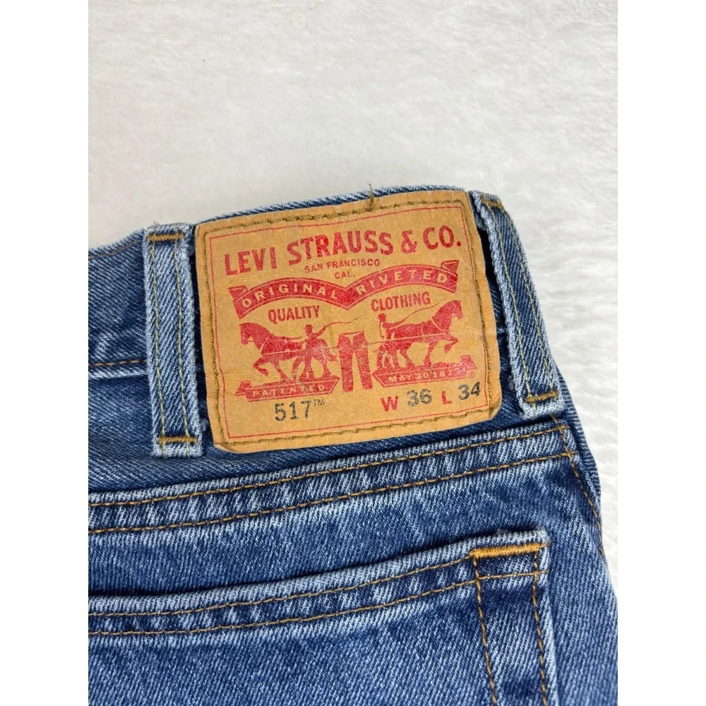Levis 517 Mens 36x34 Bootcut Jeans Blue Denim Medium Grungy Wash Vintage Style